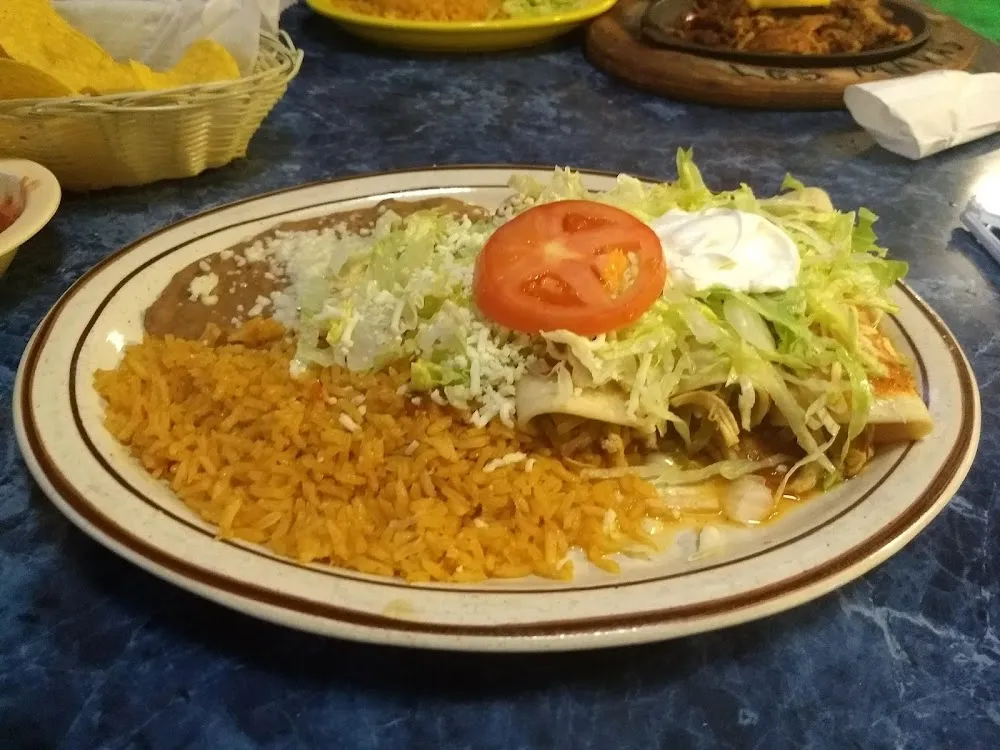 Chili Relleno Enchiladas with Rice and Beans